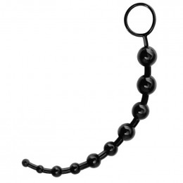 Анальная цепочка из 10 шариков, гибкая, с ограничительным кольцом, черная, 31 см – фото