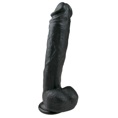 Фаллоимитатор гигантский, черный, на присоске, с мошонкой, черный, 26.5 х 4.8 см (41368) – фото 1