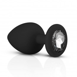 Анальная пробка с камнем EasyToys черная, 7.9 х 3.3 см, М