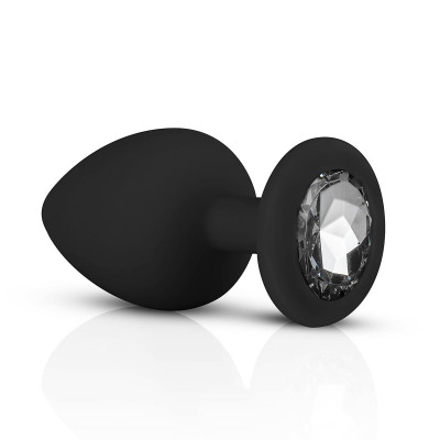 Анальна пробка з каменем EasyToys чорна, 7.9 х 3.3 см, М (43288) – фото 1