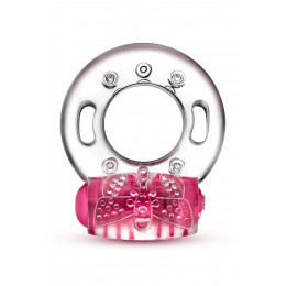 Эрекционное вибро-кольцо Blush с рельефной бабочкой, прозрачно-розовое, 4.4 х 3.8 см – фото