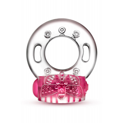 Эрекционное вибро-кольцо Blush с рельефной бабочкой, прозрачно-розовое, 4.4 х 3.8 см (46002) – фото 1