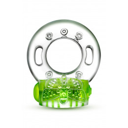 Эрекционное вибро-кольцо Blush с рельефной бабочкой, прозрачно-зеленое, 4.4 х 3.8 см
