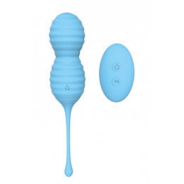 Вагинальные шарики с дистанционными пультом Dream Toys на жесткой сцепке, голубые, 17.3 х 3.7 см