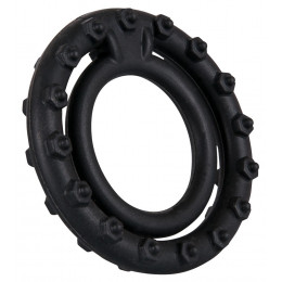Эрекционное кольцо двойное рельефное You2Toys черное, 3.7 см