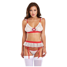 Сексуальний костюм медсестри Baci Lingerie 3 предмета, Білий, Червоний, S / M – фото