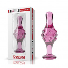 Анальная пробка ребристая Lovetoy стеклянная, розовая, 10 х 4 см – фото