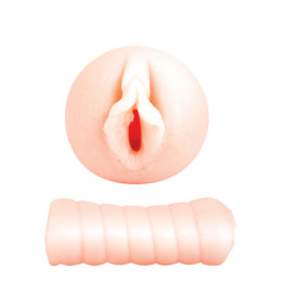 Мастурбатор вагина реалистичный Dream Toys с рельефной рукоятью бежевый, 11.5 х 3 см