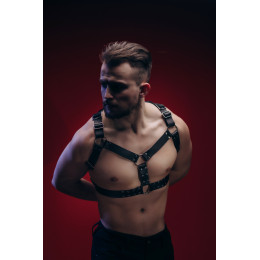 Портупея мужская One Size Р4 на грудь, натуральная кожа, черная – фото