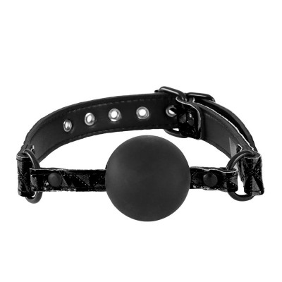 Кляп-шарик с виниловым ремешком NS Novelties с геометрическим тиснением, черный, 5 см (204829) – фото 1