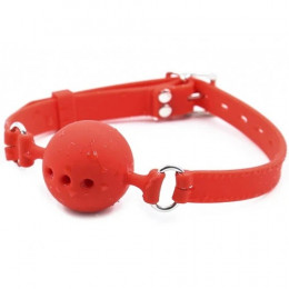 Кляп-шарик с тремя отверстиями Fetish Silicone gag, M, красный, 4.5 см