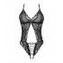 Эротическое боди Obsessive Sedila, S/M, кружевное, с интимным доступом, со шнуровкой, черное (54280) – фото 7