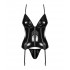 Сексуальный корсет Obsessive Stormea, S/M, имитация латекса, с трусиками, черный (54299) – фото 6