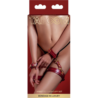 Фіксатори на стегна з наручниками і карабінами taboom червоні, із золотистою фурнітурою (203634) – фото 1