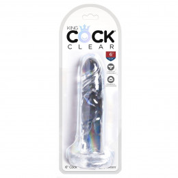 Фаллоимитатор реалистичный на присоске King Cock прозрачный, 18.4 х 3.8 см – фото