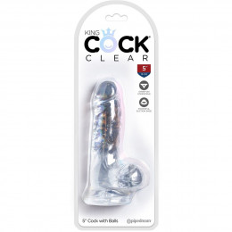 Фаллоимитатор реалистичный на присоске King Cock с мошонкой, прозрачный, 15.2 х 3.6 см