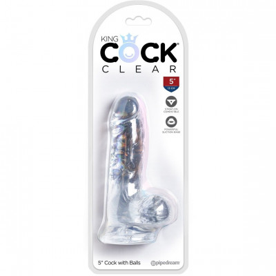Фаллоимитатор реалистичный на присоске King Cock с мошонкой, прозрачный, 15.2 х 3.6 см (203698) – фото 1