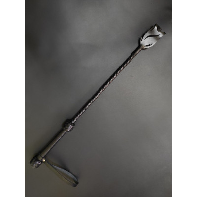 Стек с розой-наконечником, кожаный для БДСМ TABOO, длинный, черный (208191) – фото 1