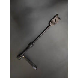 Стек з трояндою-наконечником, Шкіряний для БДСМ TABOO, короткий, чорний – фото