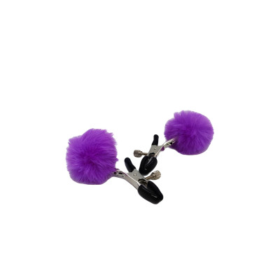 Затискачі на соски з помпонами Fetish Nipple clamps фіолетові (205339) – фото 1
