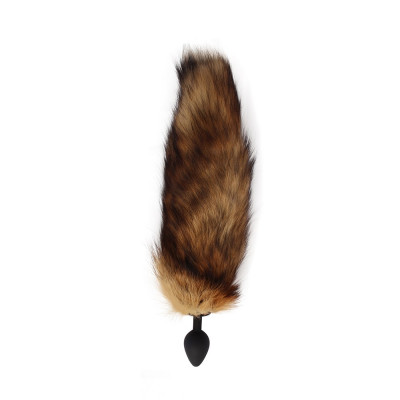 Анальная пробка с коричневым хвостом Chisa черная, 43 х 3.5 см (205447) – фото 1