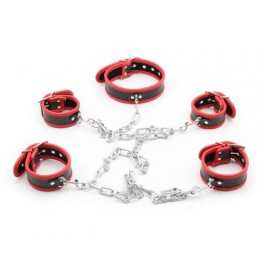 Бондажный набор с грубыми цепями Fetish Collar with restraints черно-красный – фото