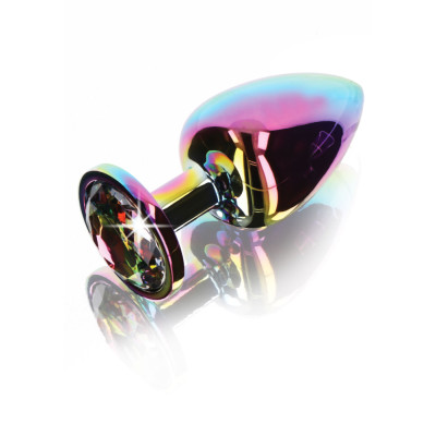 Анальная пробка со стразом, L, Twilight Booty Jewel, металлическая, разноцветная, 9.5 х 4.5 см (207703) – фото 1