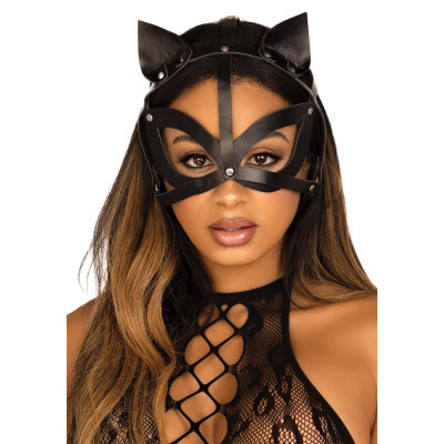 Сексуальна маска кішки з відкритими очима Leg Avenue, OS, чорна (207389) – фото 1