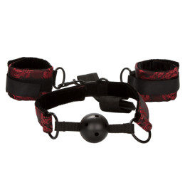 Кляп-кулька з наручниками California Exotic червоно-чорний – фото