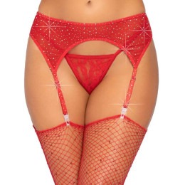 Сексуальний пояс для панчіх One Size Leg Avenue Roxy Rhinestone, зі стразами, червоний – фото