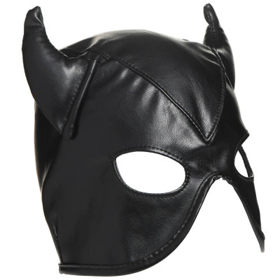 Маска дьявола на голову с открытыми глазами Master Series со шнуровкой, черная (214518) – фото 1