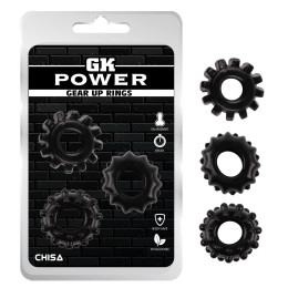 Набор эрекционных колец с рельефом Chisa GK Power, черный, 1.6 см, 3 шт – фото