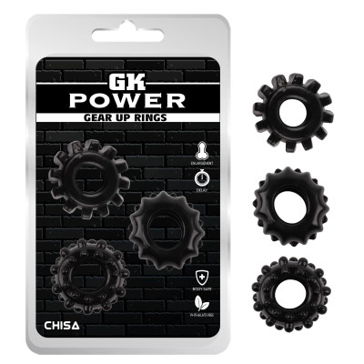 Набор эрекционных колец с рельефом Chisa GK Power, черный, 1.6 см, 3 шт (215270) – фото 1