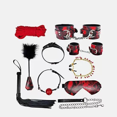 Набір БДСМ девайсів у валізі IDEA SM з зміїним принтом, червоно-чорний (208836) – фото 1