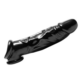 Насадка на член реалистичная гигантская Fuk Tool с петлей на мошонку, черная, 20.3 х 5.7 см