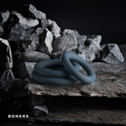 Набір ерекційних кілець Boners 3-Piece Cock Ring Set-Grey, сірі – фото