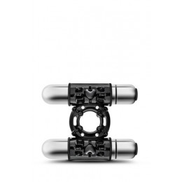 Эрекционное кольцо с двойной вибрацией, черное – фото