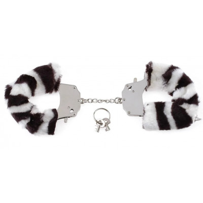 Металеві наручники з хутром, кольору зебри, міцні (33463) – фото 1