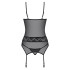 Сексуальний корсет, напівпрозорий з прикрасою з білих намистинок black corset & thong L/XL (35801) – фото 11
