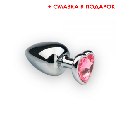 Анальна металева пробка Silver Heart Pink Topaz M (31609) – фото 1