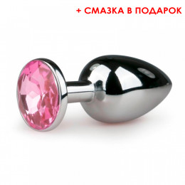 Анальная пробка металлическая с розовым кристаллом Runyu со смазкой в подарок, размер L 10 см х 4.1 см