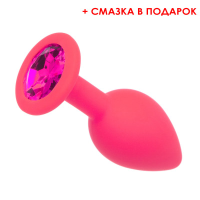 Анальна пробка зі знімним каменем Pink Silicone Rose S, 7,5 х 2,8 см (38221) – фото 1
