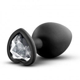 Анальная пробка силиконовая, черная, с камнем в форме сердца, 6 см х 2,5 см – фото
