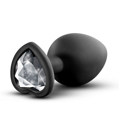 Анальная пробка силиконовая, черная, с камнем в форме сердца, 6 см х 2,5 см (39488) – фото 1