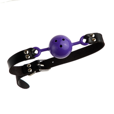 Кляп кулька фіолетовий з латексу з ремінцем чорного кольору, 4.5 см (41151) – фото 1