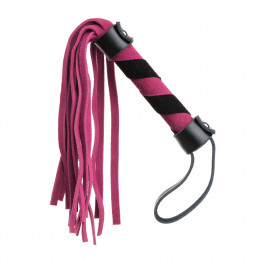 Батіг (флоггер), міні, рожево-чорний, замш 27,5 см – фото