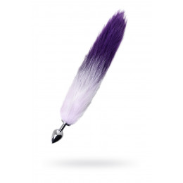 Анальна пробка з хвостом, з біло-фіолетовим хутром, 45 см – фото