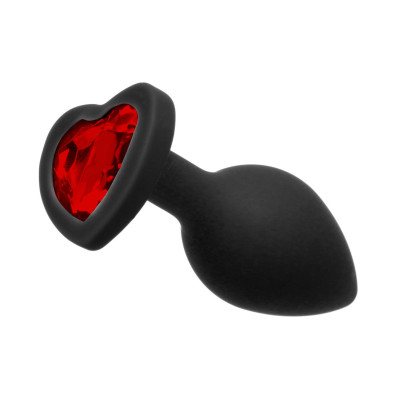Анальна пробка чорна, з червоним каменем (мастило в подарунок), M, 8 x 3.5 см (43448) – фото 1