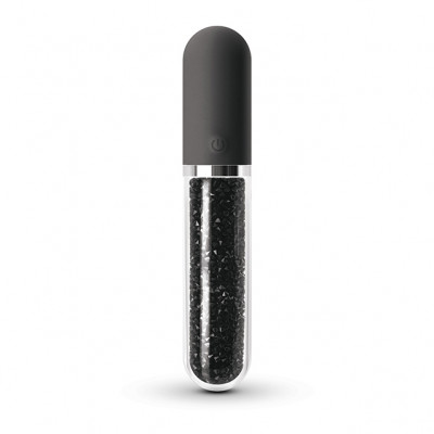 Стеклянный вибратор с кристаллами, черный, 16.2 см х 2.7 (41689) – фото 1
