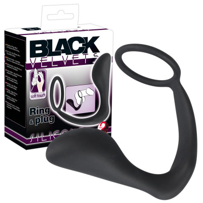 Ерекційне кільце з анальною пробкою Black Velvets Ring & Plug, чорне (53402) – фото 1
